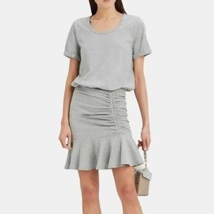 Veronica Beard Pima Ruched Ruffle Knit Dress Grey Womens XS